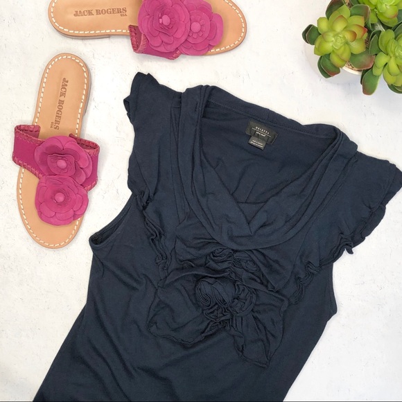 Anthropologie Tops - Anthropologie Deletta rose embellished top Navy